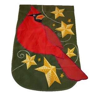 Red Cardinal‎ Bird Garden Flag Gold Stars Winter Holiday Christmas 18 X 12